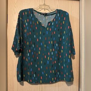 Women’s Teal Patterned V-Neck Top